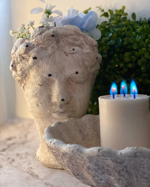 Real BLUE Flame on White Pillar Candle - Zen Blue - Not an LED - (Height 4", 5”, or 6") MUST See!!!