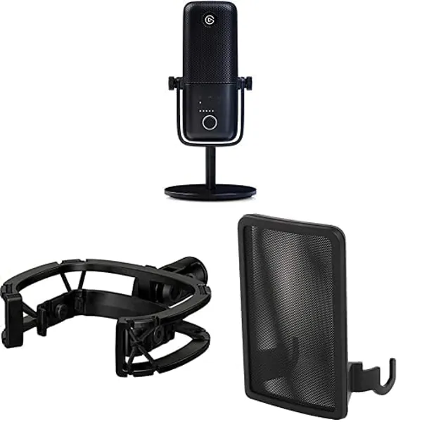 Elgato Wave:3 – USB Condenser Microphone and Digital Mixer with Shock Mount & Pop Filter: Anti-Plosive Noise Shield Eliminates Pops and Hisses, Dual-Layer Steel Mesh