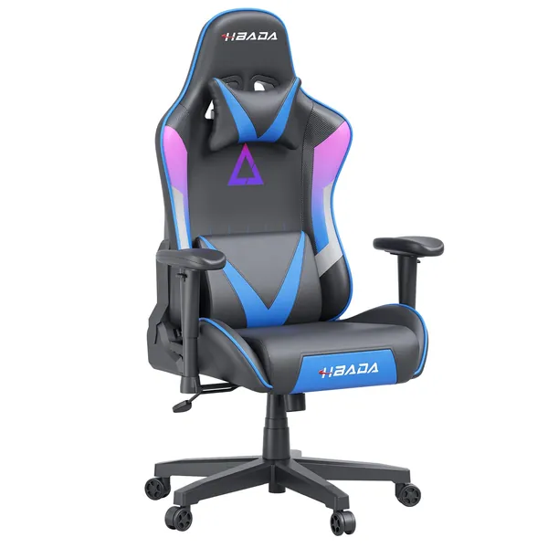Hbada Gaming Chair with Lumbar Support for Aldult Ergonomic Carbon Fiber Leather High Back Video Game Chair Heavy Duty Computer Swivel Chair,Purple with Bule