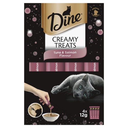 DINE Creamy Treats Cat Treats, Tuna And Salmon Flavour, 32 x 12g Sachets (32 Sachets)