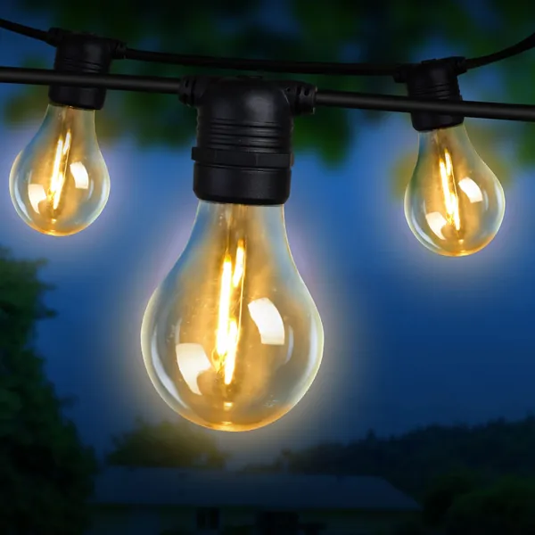 41M Festoon Light LED String Light 40 Bulbs IP44 Water-resistant Outdoor Lighting Decoration 134FT Jingle Jollys Holiday Party Wedding Birthday Garden Marquee Patio Christmas Xmas (A19 LED Warm White)