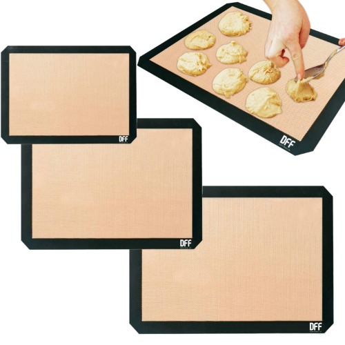 DIRECT FROM FACTORY Silicone Baking Mat (Set of 3) – Oven Dough Rolling Sheet for Macaron, Pastry, Bake Pans, Counter, Pizza, Cookie, Bun, Bread - Non Stick Reusable Flexible Heat Resistant Tray Liner