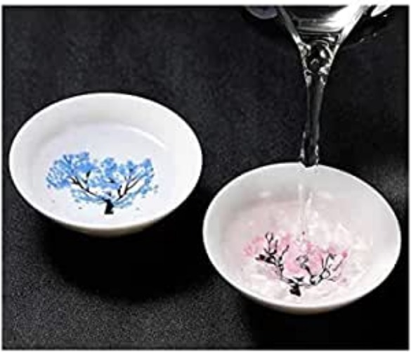 NC Sakura Cup Japanese Ceramic Sake Cups Can Change Color With Temperature Sake Set Color Changing Cups Soju cups, White, 1 Count (Pack of 1)
