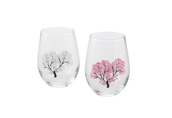 Japanese Sakura Cherry Blossom Color Changing Glass Cups (Pair) Magical Blooming Wine Glasses