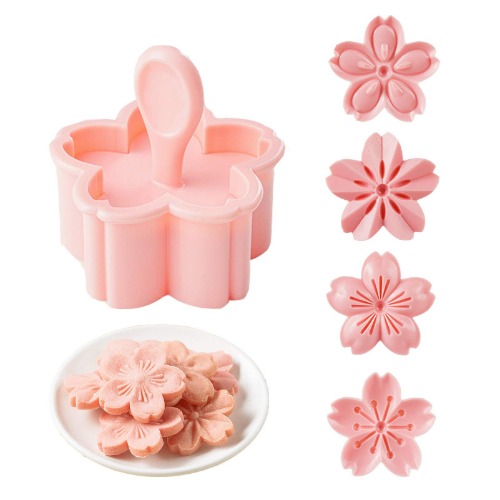 Cookie Press, 4 Styles Cookie Stamps Cherry Blossom Cookie Cutters Mold for Flower Cookies Pastry Accessories (Pink) - Pink