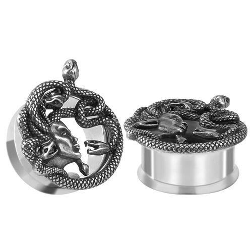 COOEAR 1 Pair Flesh Ear Gauges Piercing Plugs Tunnels Snake Earrings Stretchers Expander Men Women Gift Body Jewelry. - silver 5/8"(16mm)
