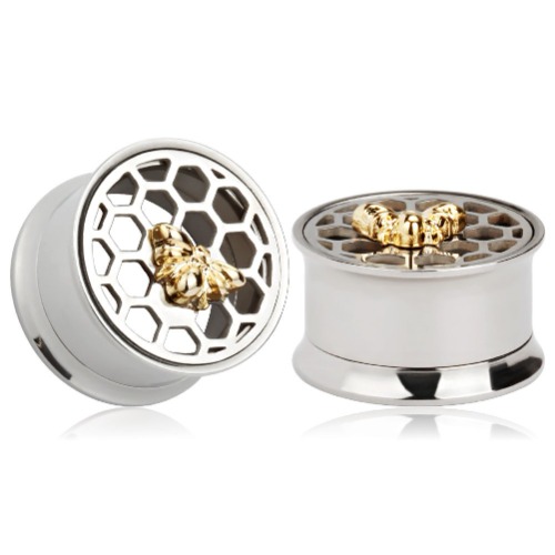 KUBOOZ(1 Pair) Bee-honeycomb Ear Plugs Tunnels Gauges Stretcher Piercings - Gauge:5/8"(16mm)