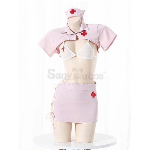 【In Stock】Sexy Cosplay Split Mesh Lace-up Nurse Lingerie Uniform Cosplay Costume