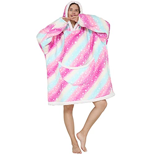 Manta de gran tamaño con capucha – Manta de forro polar sherpa para mujeres adultas y hombres, sudadera con capucha gigante mullida y cómoda - Galaxy Púrpura