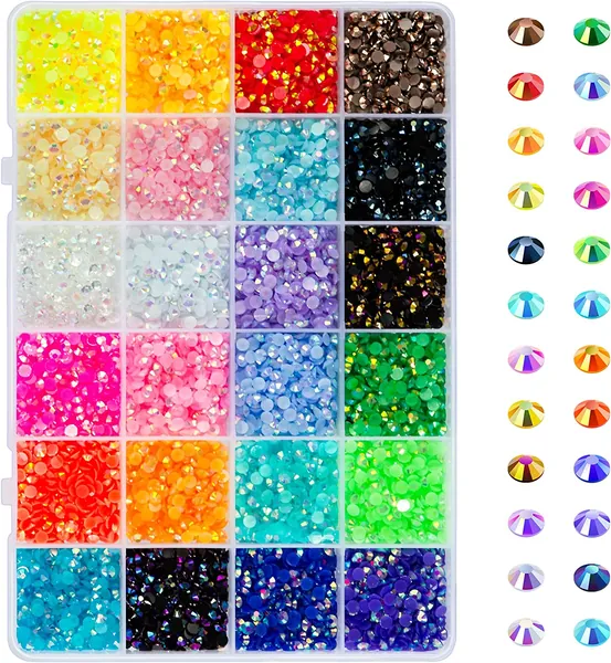 Liiouer 24 Colors Jelly Rhinestones Flatback Bulk, 4Mm Colored Rhinestones fo...