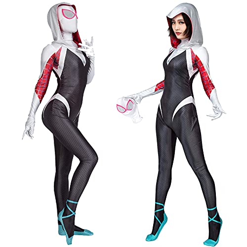 zooro Superhero Universe Spider-Gwen Costume Cosplay SuitLycra Spandex Bodysuit 3D Style Zentai 2019 Halloween Costume - Adult-XXL