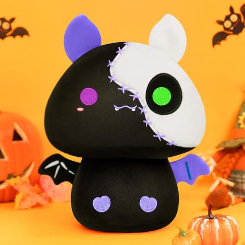 Mewaii 8 Inch Mushroom Plush, Cute Black Bat Plush Pillow Ghost Plushies Squishy Pillow, Kawaii Bat Stuffed Animals Great Plush Toys Halloween Decoration Gift for Girls Boys - Halloween Bone Bat - 8 Inch
