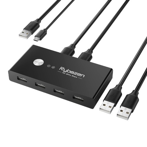 USB Switch Selector 2 Computers Sharing 4 USB Devices USB 2.0 Peripheral Switcher Box Hub Adapter for Keyboard Mouse Printer Scanner, Compatible with Mac/Windows/Linux PCs with One-Button Swapping - 4.13 x 2.09 x 0.63 inches
