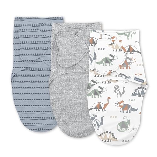 Ingenuity SwaddleMe Monogram Collection Swaddle, 3-Pack, for Ages 0-3 Months - Dino Mite - Dino Mite