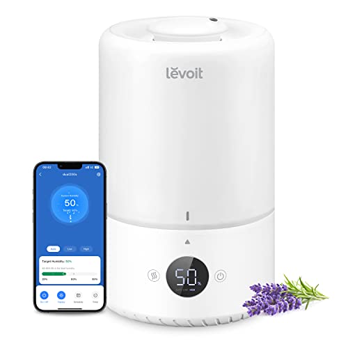LEVOIT Smart Cool Mist Top Fill Humidifiers for Bedroom with Sensor, Auto Humidity Setting , APP & Voice Control, Essential Oil Diffuser, Ultra Quiet Operation, Super Easy Top Fill, 3L, White - White - Smart Humidifier