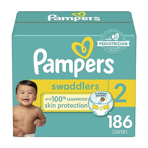 Pampers Swaddlers Diapers - Size 2, One Month Supply (186 Count), Ultra Soft Disposable Baby Diapers - Size 2 - 186