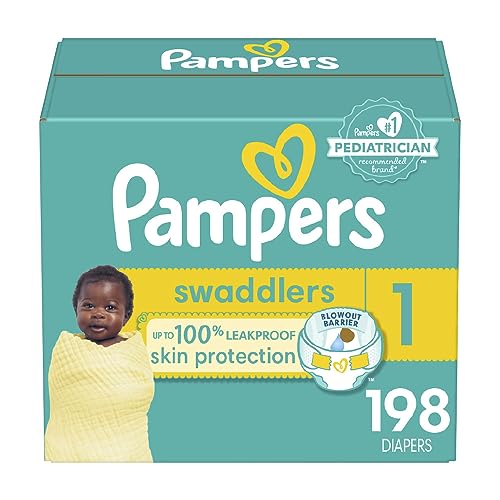 Pampers Swaddlers Diapers - Size 1, One Month Supply (198 Count), Ultra Soft Disposable Baby Diapers - Size 1 - 198