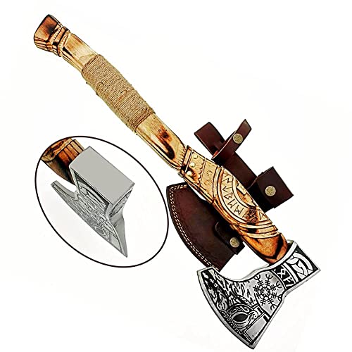 AX-7000 Custom Gift Forged Carbon Steel Viking Axe with Rose Wood Shaft, Viking Bearded Camping Axe (AX-7000) (AX-7000) - AX-7000