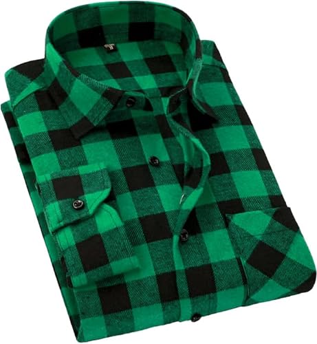 Cromoncent Men's Casual Plaid Flannel Button Down Shirt - XX-Large - Buffalo Green