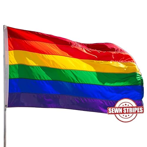 EUGENYS Pride Flag 3x5 Ft - Gay Flag With Sewn Stripes - Rainbow Flag Outdoor Heavy Duty Nylon - LGBTQ Flag Banner Decor