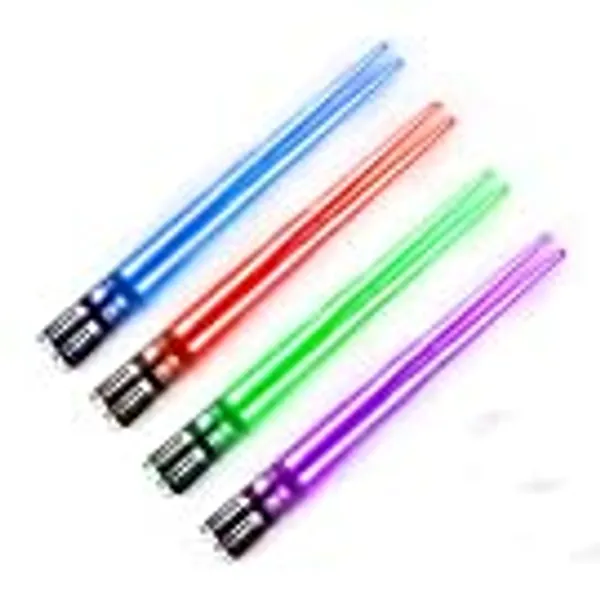 Lightsaber Chopsticks Star Wars Light Up - LED Glowing Light Saber Chop Sticks - Reusable Sushi Lightup Sabers Chopstick Set Of 4 Pairs - Blue & Red & Green & Purple