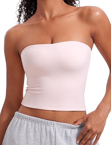 CRZ YOGA Butterluxe Double Lined Tube Tops for Women Basic Cropped Bandeau Strapless Casual Going Out Crop Shirts - X-Small - Strawberry Pink