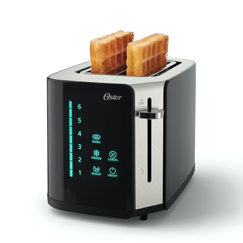 Oster 2-Slice Toaster, Touch Screen with 6 Shade Settings and Digital Timer, Black/Stainless Steel - 2-Slice - Toaster