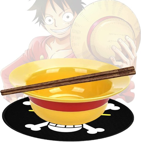 Feellawn Straw Hat Ramen Bowl With Chopsticks for Anime Fans（Ceramic） - Straw hat 1
