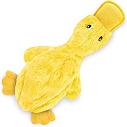 Best Pet Supplies Crinkle Dog Toy for Small, Medium, and Large Breeds, Cute No Stuffing Duck with Soft Squeaker, Fun for Indoor Puppies and Senior Pups, Plush No Mess Chew and Play - 1 Yellow
