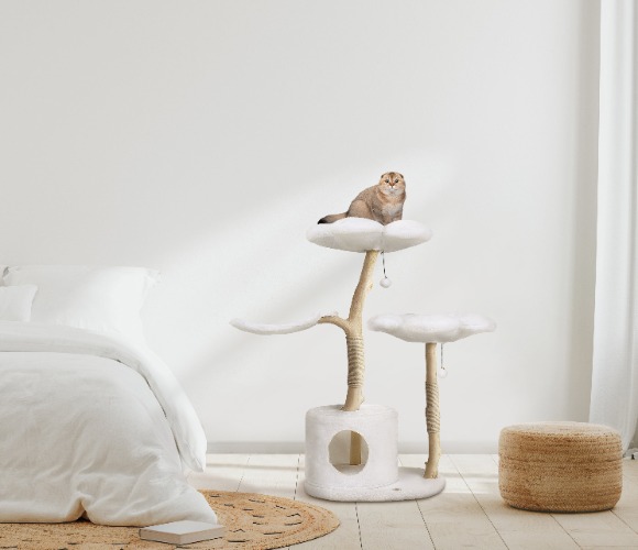KBS FLORAL CAT TREE - COZY PLUSH BLANC TRES 