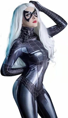 Women Spider Pattern Bodysuit Halloween Superhero Girl Cosplay Costume Catsuit Stretch Jumpsuit Faux Leather Romper - X-Small Black