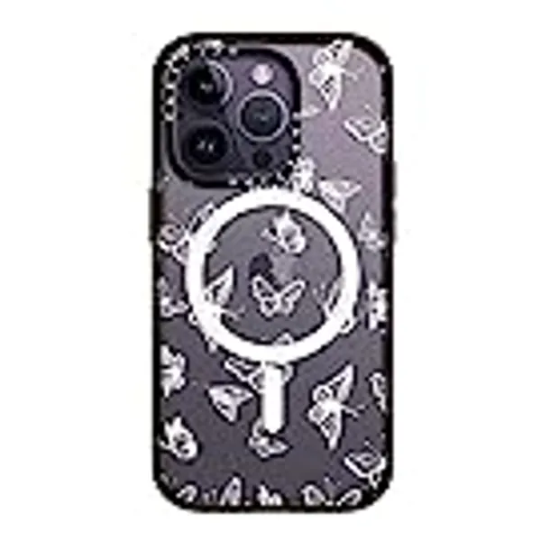 Casetify Impact iPhone 14 Pro Case [4X Military Grade Drop Tested / 8.2ft Drop Protection/Compatible with Magsafe] - White Butterfly - Glossy Black