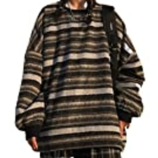 MANMU Gothic Sweater Plus Size Women's Fat Girl Dark Knitted Sweater Harajuku Retro Lazy Style Striped Stitching