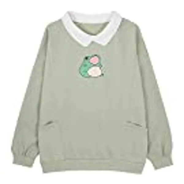 CM C&M WODRO Women Frog Sweatshirt Graphic Aesthetic Oversize Pullover Clothes Kawaii Long Sleeve T-Shirt with Pocket