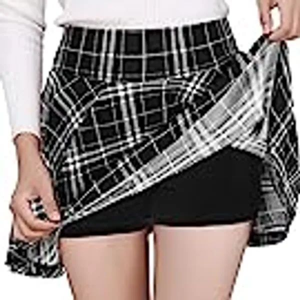DJT FASHION Women's Casual Stretchy Flared Pleated Mini Skater Skirt with Shorts