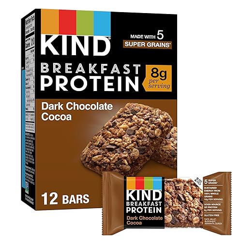 KIND Breakfast, Healthy Snack Bar, Dark Chocolate Cocoa, Gluten Free Breakfast Bars, 8g Protein, 1.76 OZ Packs (6 Count) - Dark Chocolate Cocoa - 6 Count (Pack of 1)