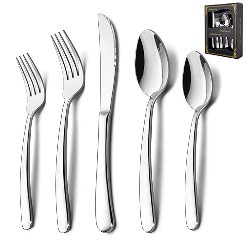 20-Piece Heavy Duty Silverware Set, HaWare Stainless Steel Solid Flatware Cutlery for 4, Modern & Elegant Design for Home/Restaurant/Wedding, Mirror Polished and Dishwasher Safe - Round Edge - 20 Pieces