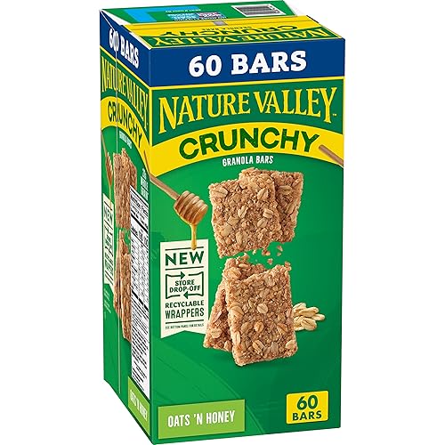 Nature Valley Crunchy Oats 'n Honey Granola Bars, 60 Bars, 44.7 OZ (30 Pouches) - Oats 'n Honey - 30 Count (Pack of 1)