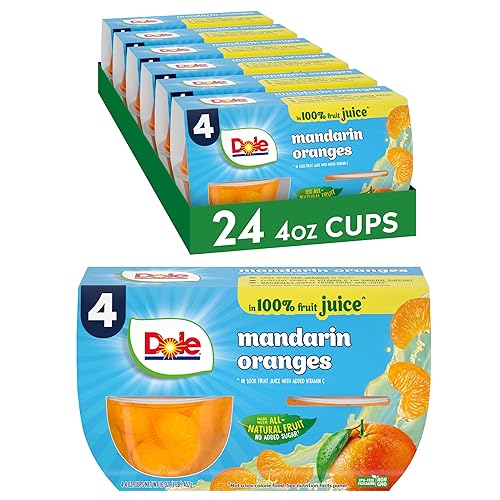Dole Fruit Bowls Mandarin Oranges in 100% Juice Snacks, 4oz 24 Total Cups, Gluten & Dairy Free, Bulk Lunch Snacks for Kids & Adults - Mandarin Orange 100% Juice - 4 Ounce (Pack of 24)