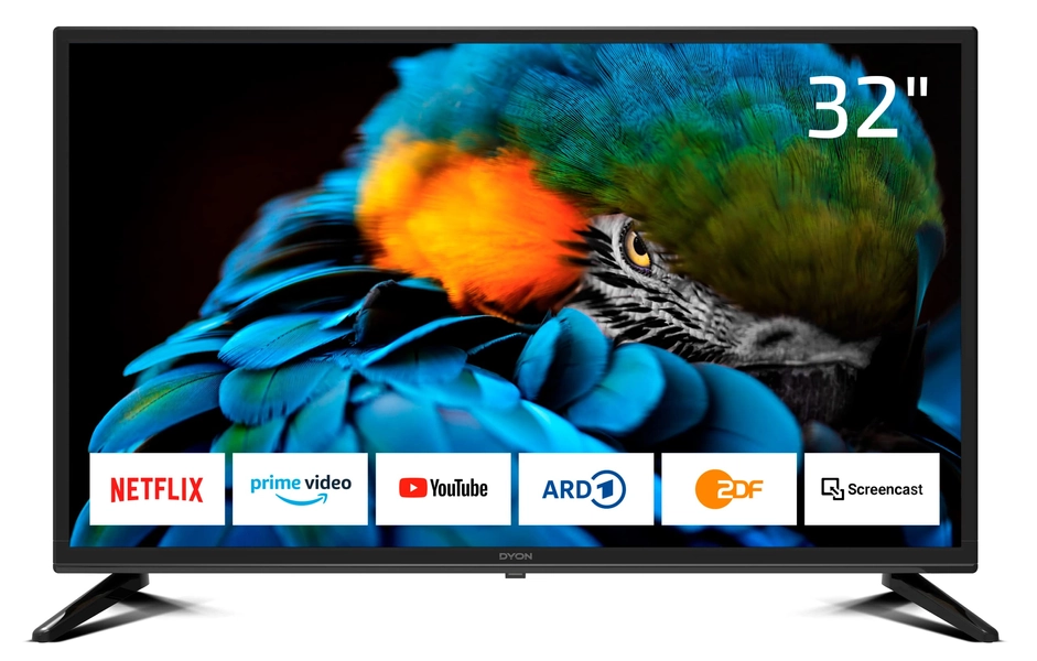 DYON Smart 32 XT 32 tum TV-apparat (HD Smart TV, HD Triple Tuner (DVB-C/-S2/-T2), Prime Video, Netflix & HbbTV), Svart