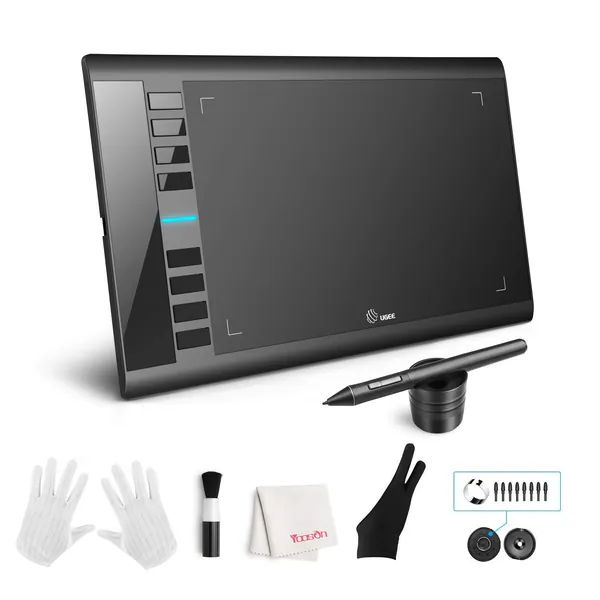 UGEE M708 V3 ritplatta, 10 x 6 tum digital grafikplatta med batterifri Stylus, 8 snabbtangenter kompatibel med Windows Macbook Chromebook, Prefekt för konstnär, designer, nybörjare onlineundervisning