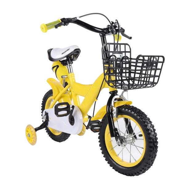 panfudongk Barncykel 12 tum | gul | säkerhetsstriangel | slitstarka stödhjul | barncykel från 3 år | cykel barn