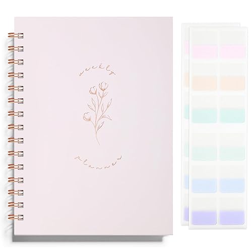 Undated Weekly and Monthly Planner Spiral Bound- Weekly Goals Planner Notebook, Weekly To Do List, Habit Tracker Journal, Academic, Aesthetic, Stylish School or Office Supplies (6.1" x 8.4" - Pink) - C-Pink