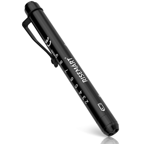RISEMART Pen Lights for Nurses Reusable Medical Pen Light with Pupil Gauge and Ruler, White Light LED Penlight for Nurse Student Doctors EMT Black - Black