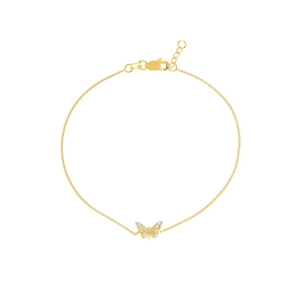 Diamond Butterfly Anklet - 14K Yellow Gold