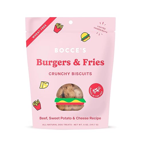 Bocce's Bakery - Limited Edition Wheat-Free Dog Treats, Burgers & Fries Biscuits, 5 oz - Burgers and Fries - 5 Ounce (Pack of 1)