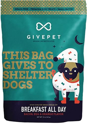 GivePet Breakfast All Day Dog Treats, 11 Oz Premium Dog Training Treats, Grain-Free with No Artificial Flavors - Bacon, Egg & Orange Dog Snacks - Dog Treat Bag, Made in USA