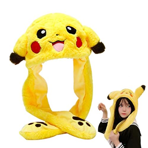 doepeBAE Funny Hat with Moving Ears, Bunny Hat Cute with Floppy Ears Glowing Up, Bunny Hat Ear Moving for Adults Kids, Funny Party Hats Holiday Cosplay Hats - Yellow Pika