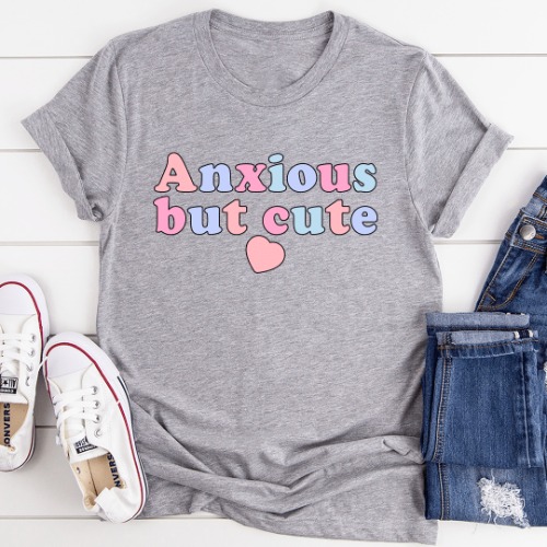 Anxious But Cute Tee - Athletic Heather / M