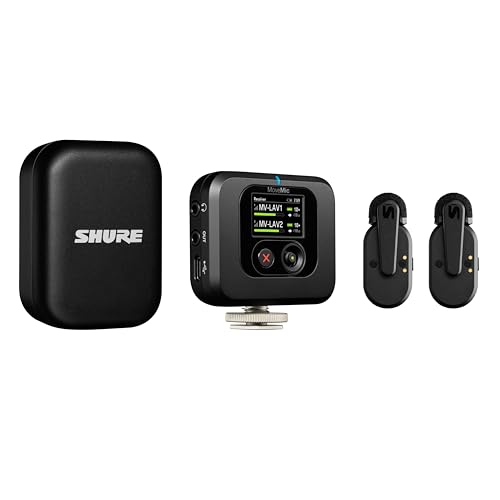Shure MoveMic Two Kit - Pro Wireless Lavalier Microphones with Camera Receiver for DSLRs, iPhone, Android, Mac & PC, 2 Bluetooth Mini Mics, 24 Hours Charge, IPX4, Portable Clip Lavs (MV-Two-KIT-Z7) - Two Channel Kit